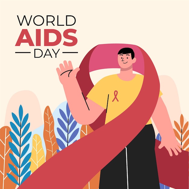 Hand drawn flat world aids day illustration