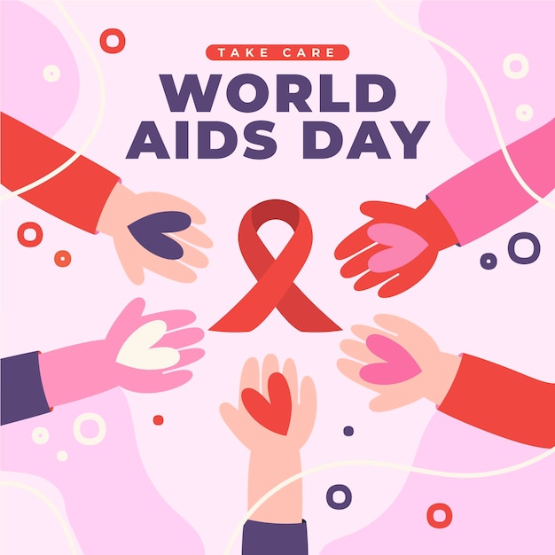 Hand drawn flat world aids day illustration