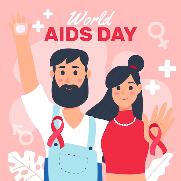 Hand drawn flat world aids day illustration