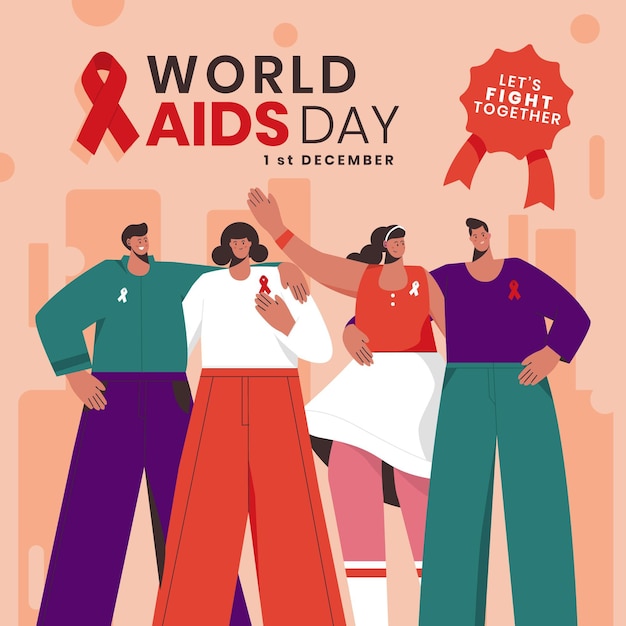 Hand drawn flat world aids day illustration