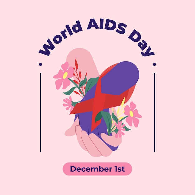 Hand drawn flat world aids day illustration