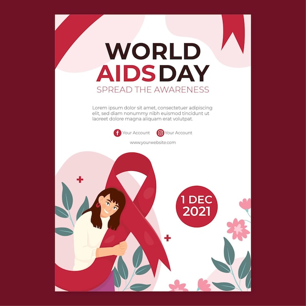 Hand drawn flat world aids day vertical poster template