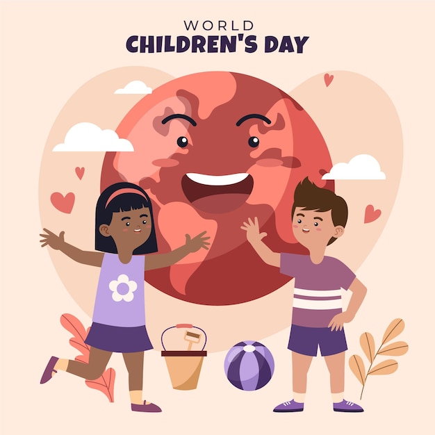 Hand drawn flat world children's day illustration