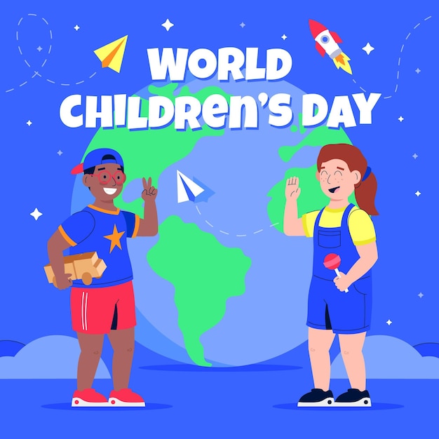 Hand drawn flat world children's day illustration