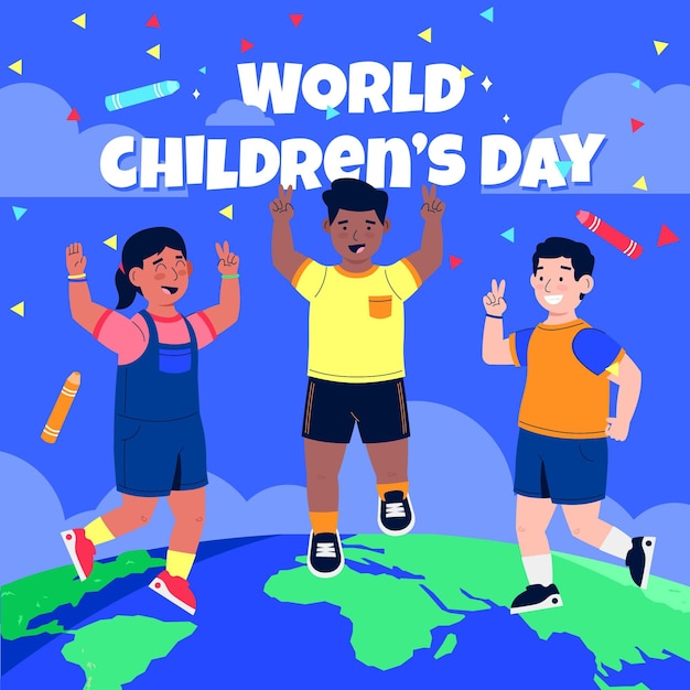 Hand drawn flat world children's day illustration