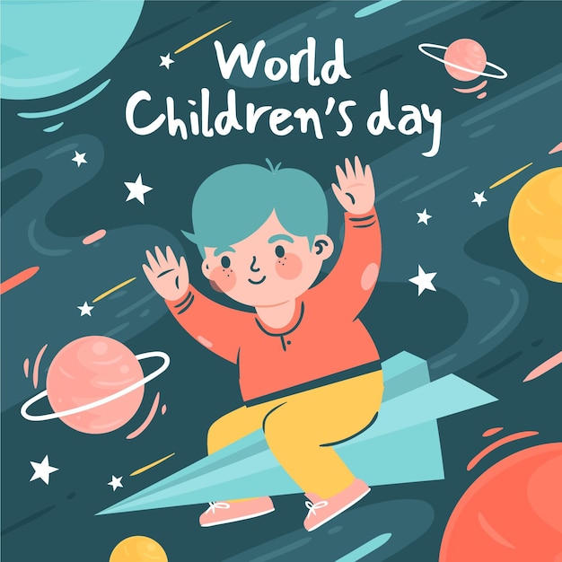 Hand drawn flat world children's day illustration