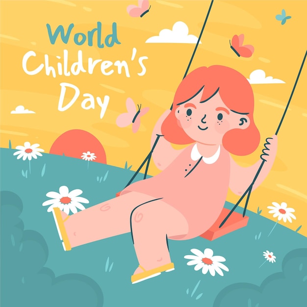 Hand drawn flat world children's day illustration