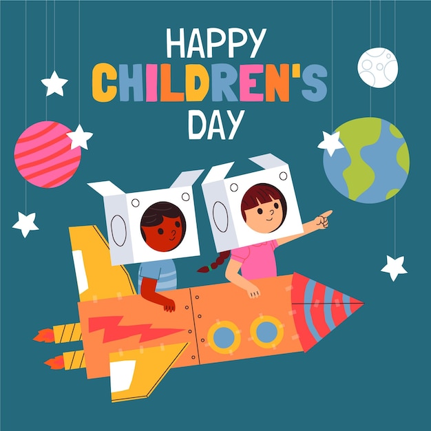 Hand drawn flat world children's day illustration