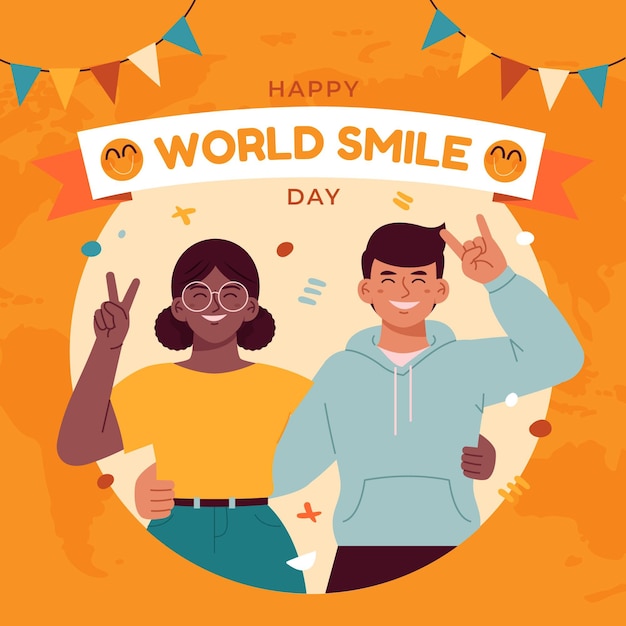 Vector hand drawn flat world smile day illustration