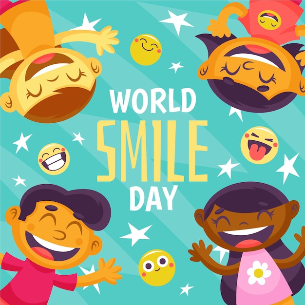 Hand drawn flat world smile day illustration