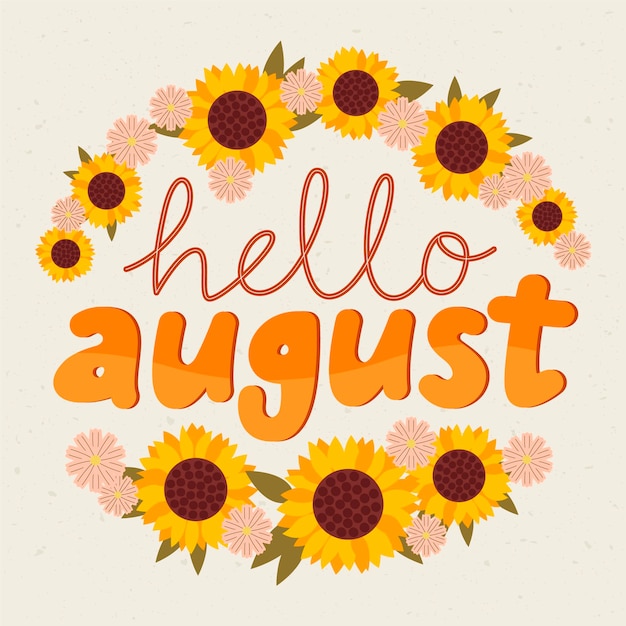 Hand drawn floral august lettering