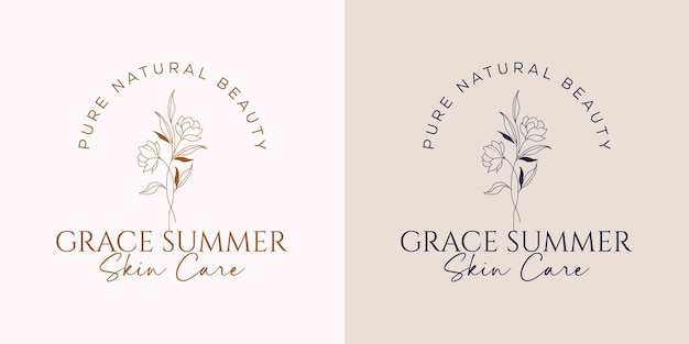 Hand drawn floral botanical feminine logo collection for beauty, natural, organic Premium vector