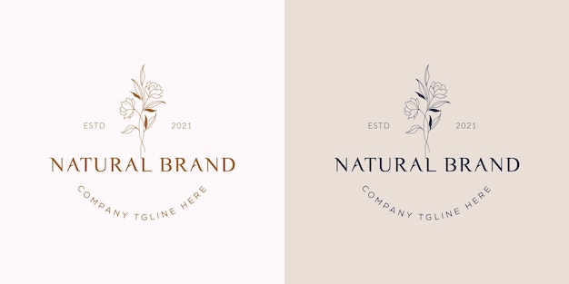 Hand drawn floral botanical feminine logo collection for beauty, natural, organic Premium vector