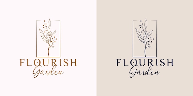 Hand drawn floral botanical logo bundle illustration collection for beauty, natural, organic Premium