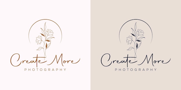 Hand drawn floral botanical logo bundle illustration collection for beauty, natural, organic Premium