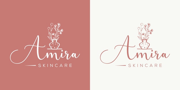 Hand-drawn floral botanical logo bundle illustration collection for beauty, natural, organic Premium