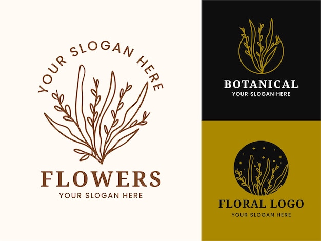 Hand Drawn Floral Botanical Logo Illustration Collection For Beauty Natural Organic Brand