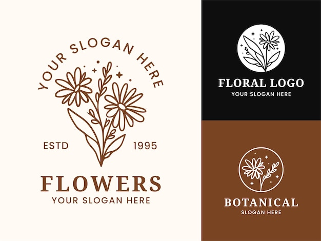 Hand Drawn Floral Botanical Logo Illustration Collection For Beauty Natural Organic Brand