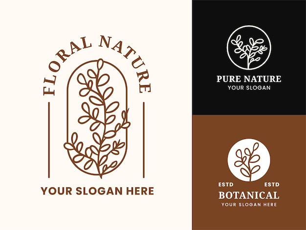 Hand Drawn Floral Botanical Logo Illustration Collection For Beauty Natural Organic Brand