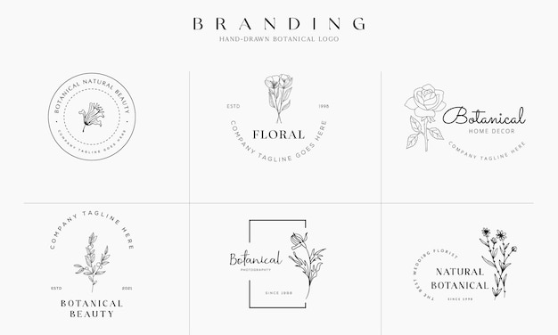 Hand drawn floral botanical logo illustration collection for beauty natural organic Premium Vector