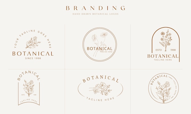 Hand drawn floral botanical logo illustration collection for beauty natural organic Premium Vector