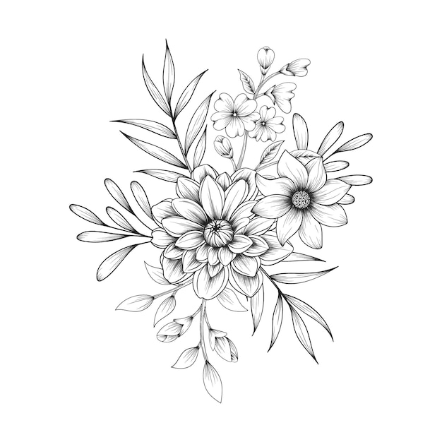 Hand drawn floral boutique drawing illustration isolated on white