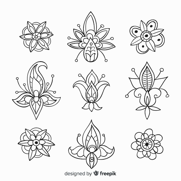 Hand drawn floral decoration element collection