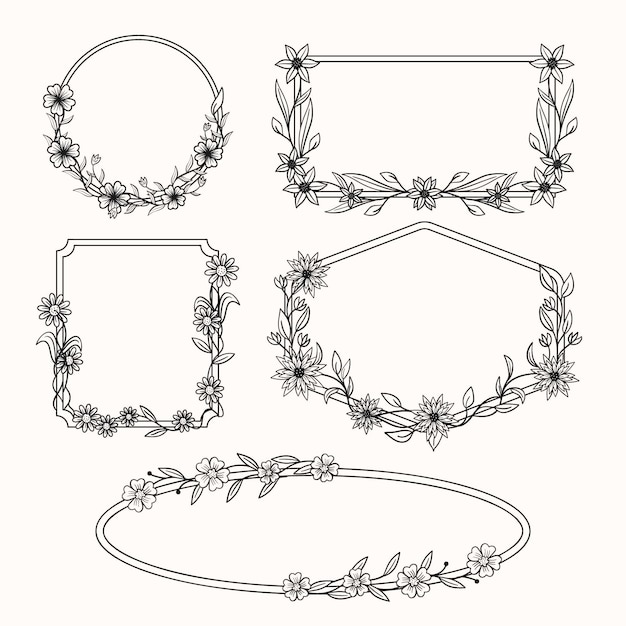 Hand drawn floral frame collection