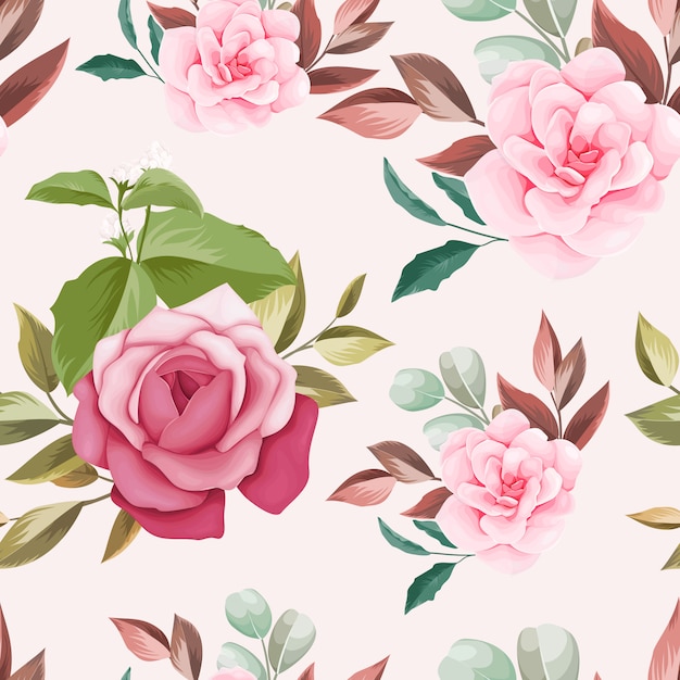 Hand drawn floral and leaves seamless pattern design