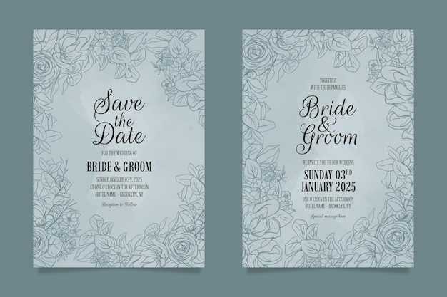 Hand drawn floral leaves watercolor on wedding invitation