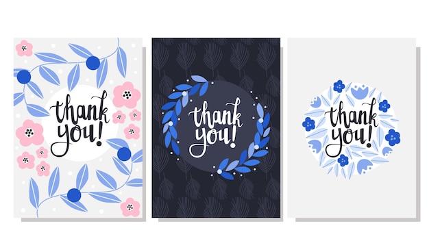 Hand drawn floral lettering thank you cards collection