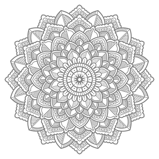 Hand drawn floral mandala illustration with line art