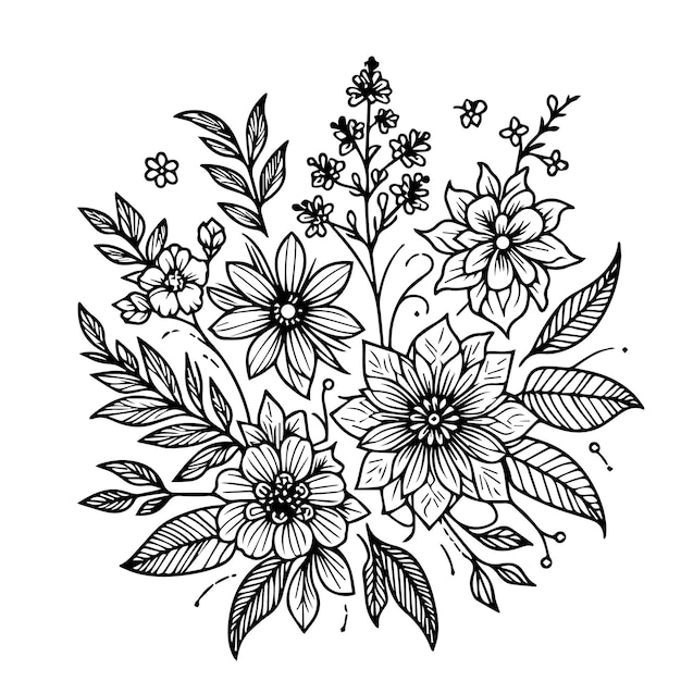 Vector hand drawn floral outline