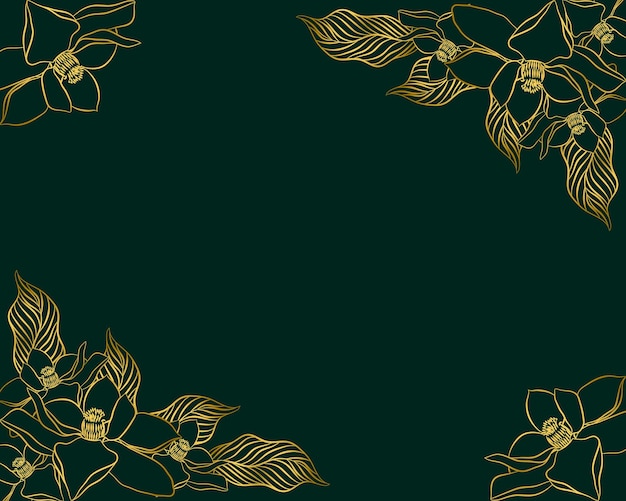 Hand drawn floral pattern design with gold color and deep green with copy space