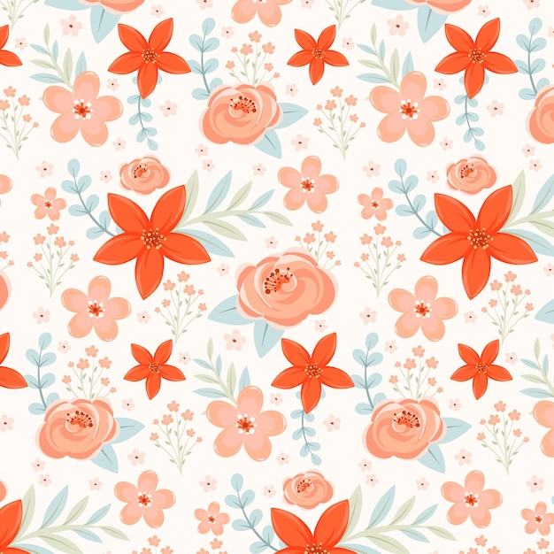 Hand drawn floral pattern in peach tones