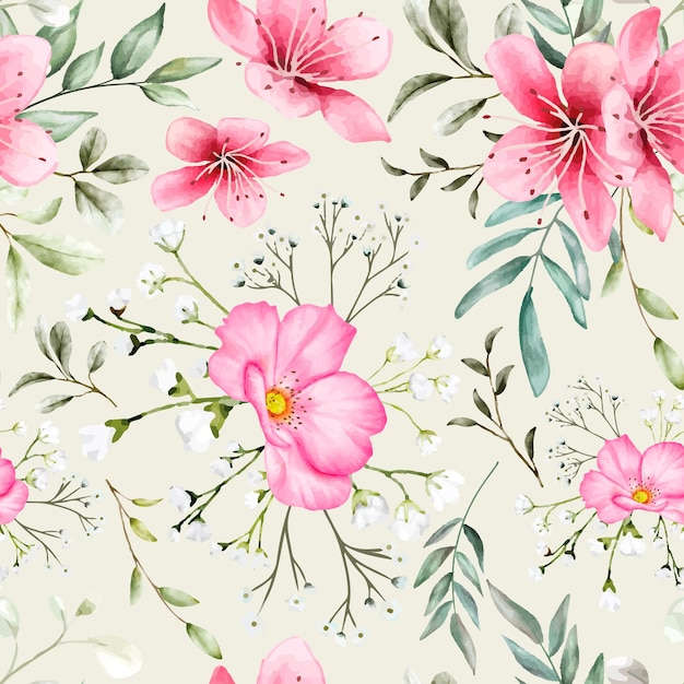 Hand drawn floral pattern in pink and white tones