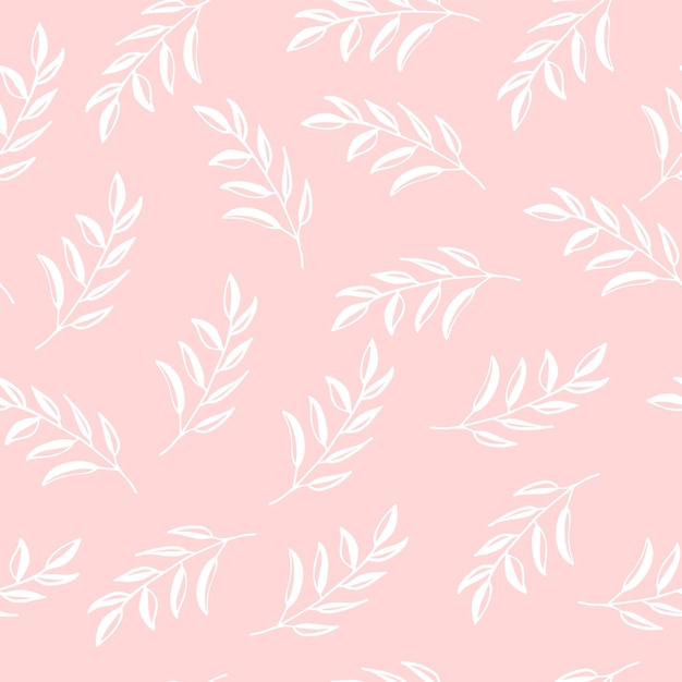 Hand drawn floral seamless pattern Branches on blush pink background Easy to edit vector template for textile fabric gift wrap wedding invitation etc