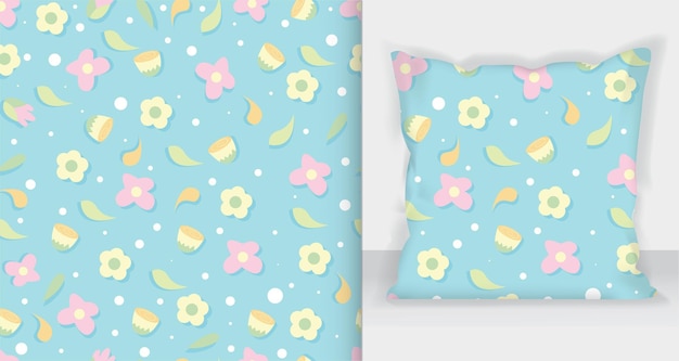 Hand drawn floral seamless pattern mockup pillow