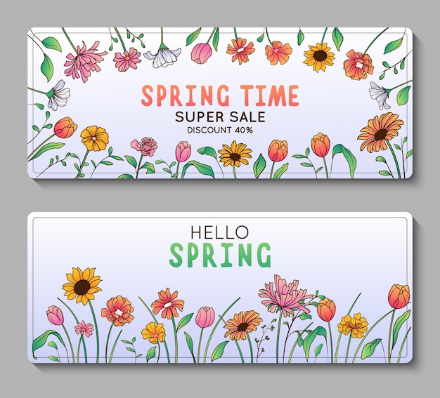 Hand drawn floral spring banners