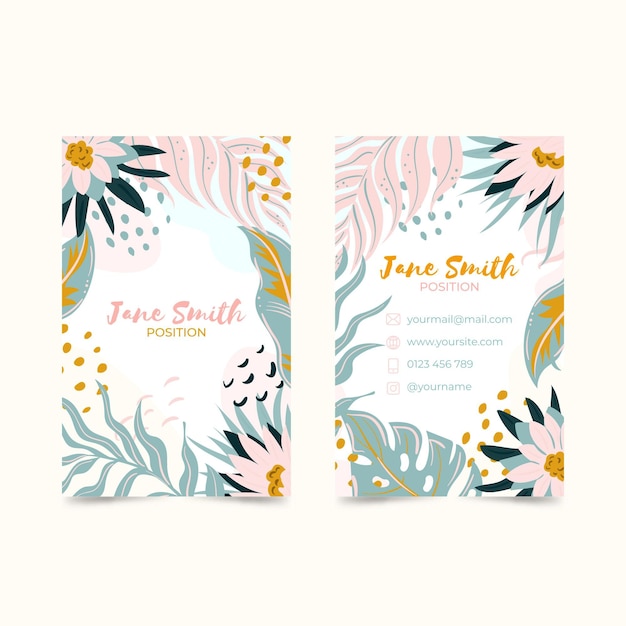 Hand drawn floral vertical business cards