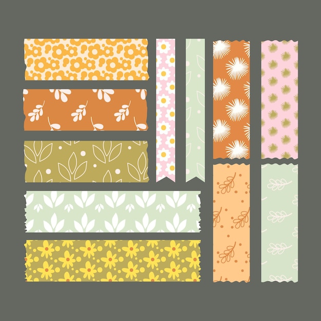 Vector hand drawn floral washi tape