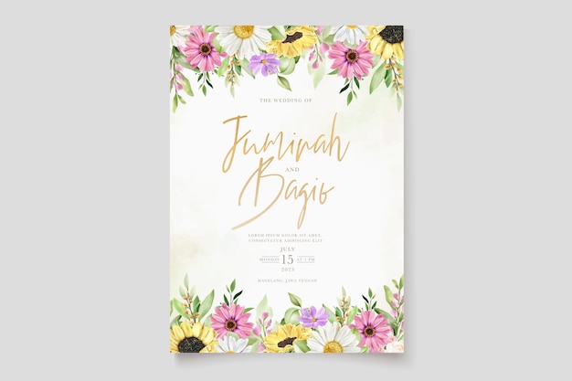 hand drawn floral watercolor invitation card set