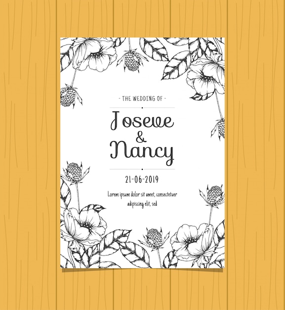 Hand drawn Floral Wedding Card template