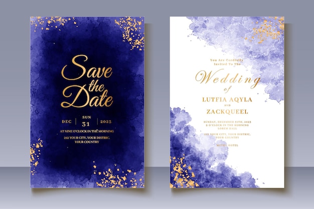 Hand Drawn Floral Wedding Card with Watercolor Splash