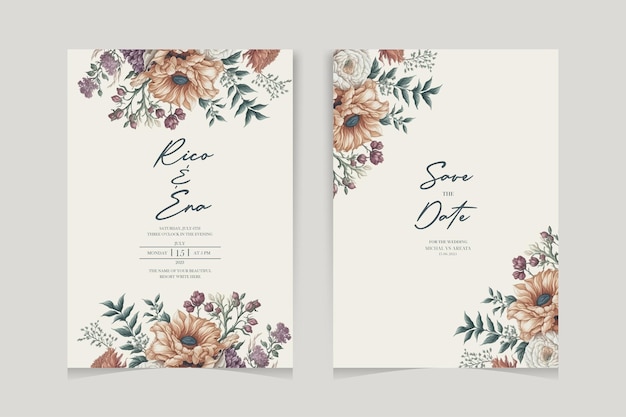 Hand drawn floral wedding instagram invitation card setcutlery set