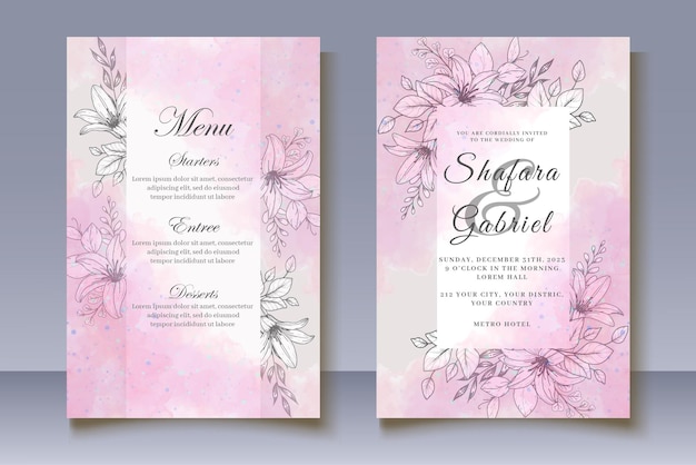 Hand drawn floral wedding invitation card set