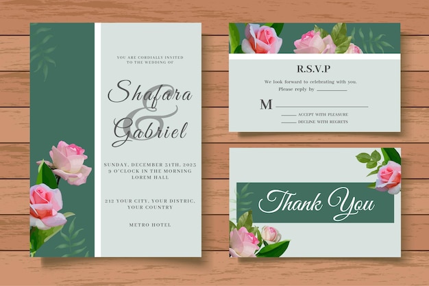 Hand drawn floral wedding invitation card set