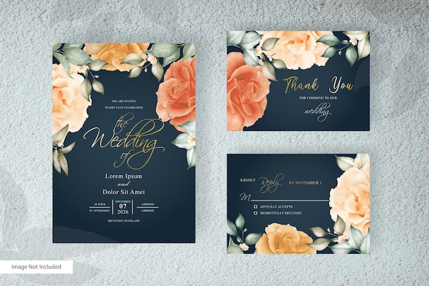 Hand drawn floral wedding invitation card template in minimalist style