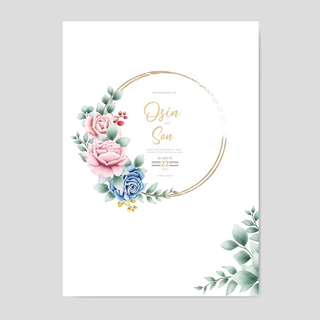 Vector hand drawn floral wedding invitation card template