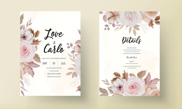 hand drawn floral wedding invitation card template